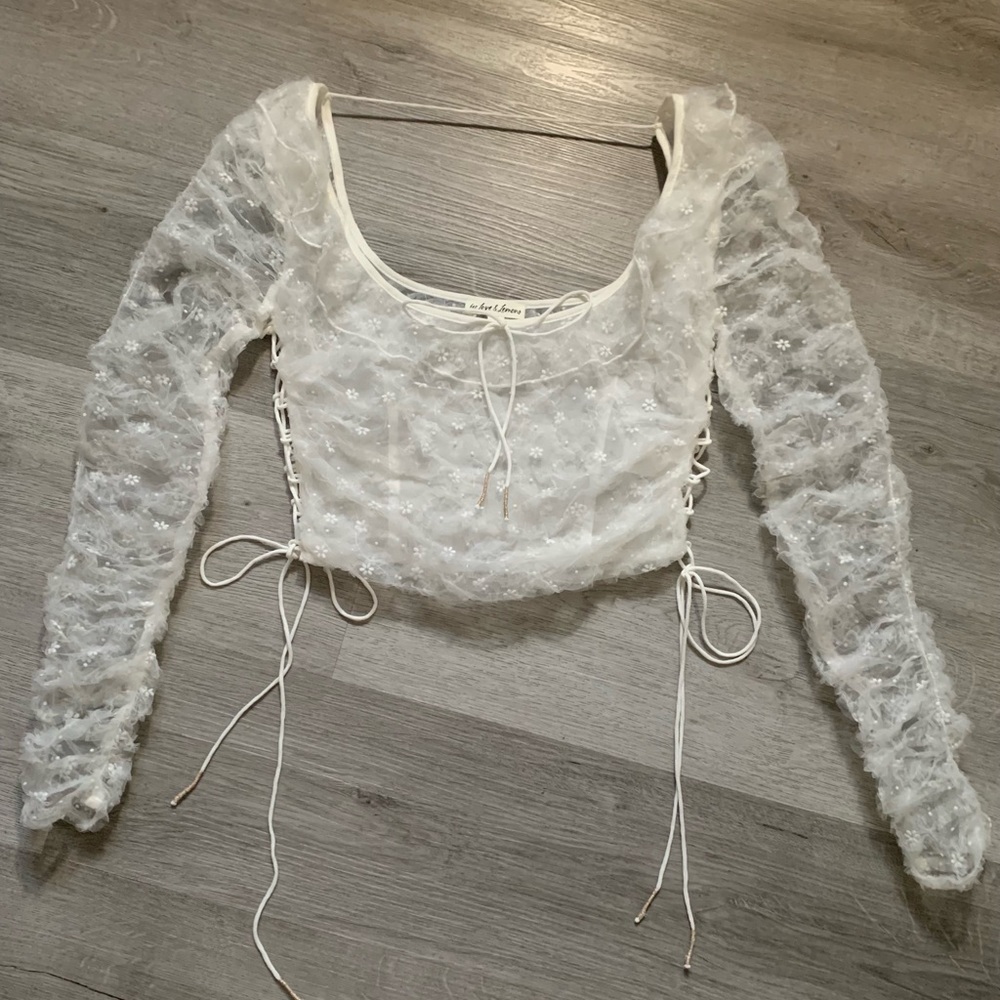 For Love & Lemons Daisy Mesh Long Sleeve Crop Top 🌼✨ Size S — NWOT